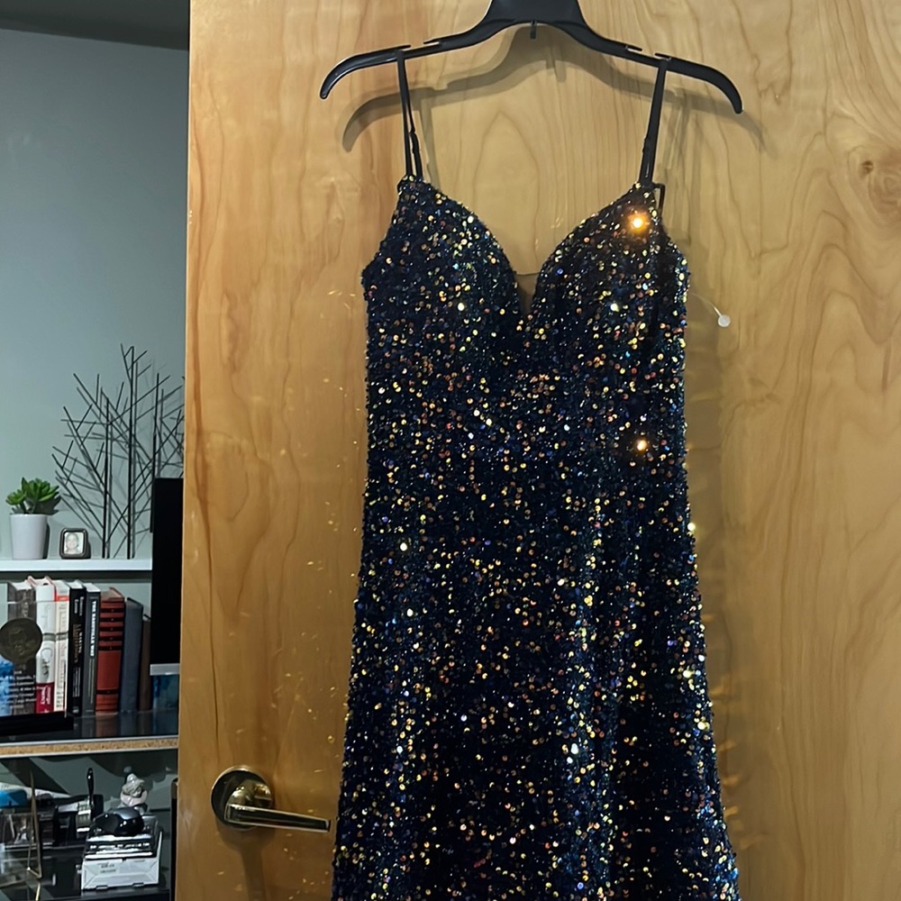 Prom? This kicky little flare spaghetti strap sparkles like mad